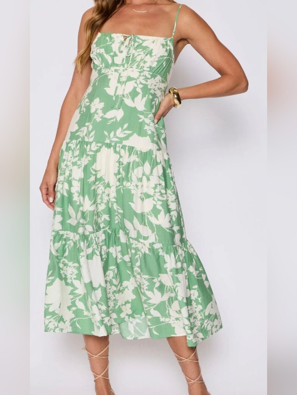 Abigail Floral Tiered Midi Linen Blend Dress
